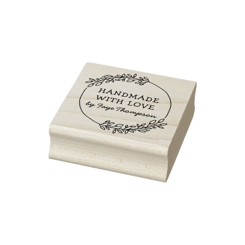 Custom Name Handmade With Love Rubber Stamp Custom 2\\" x 2\\" Rubber Stamp, Ink Pad Color = None, Orientation = Horizontal, Handle = No Handle