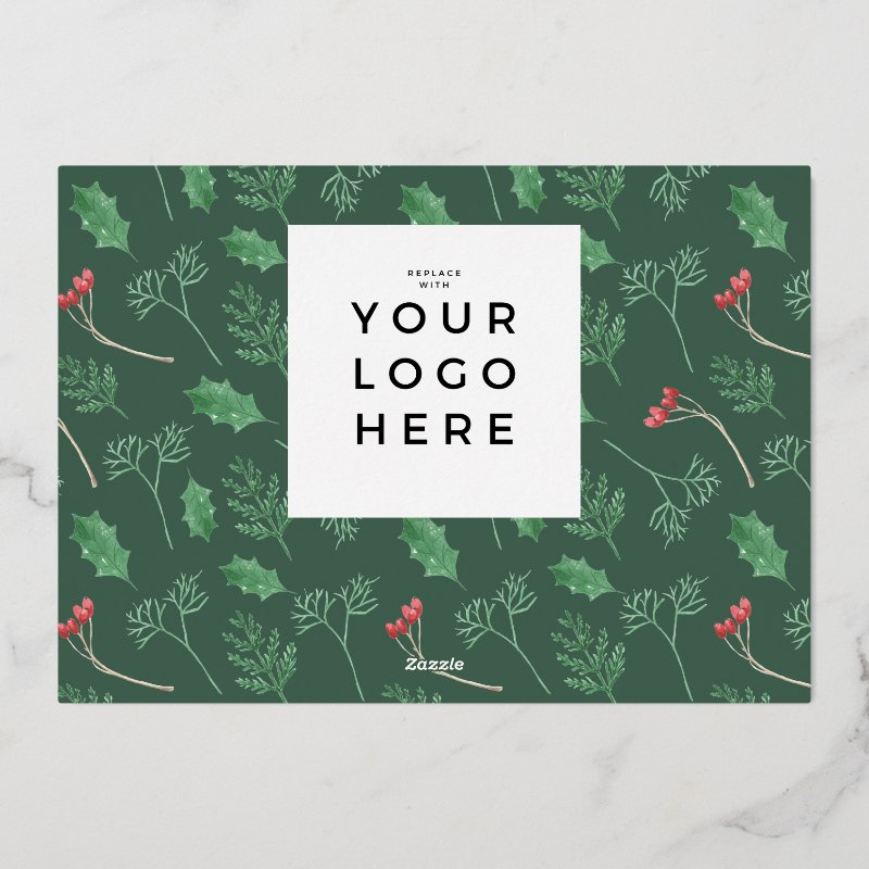 Classic Christmas Red GOLD JOY Business LOGO Foil Holiday Card 5\\" x 7\\" Foil Holiday Card