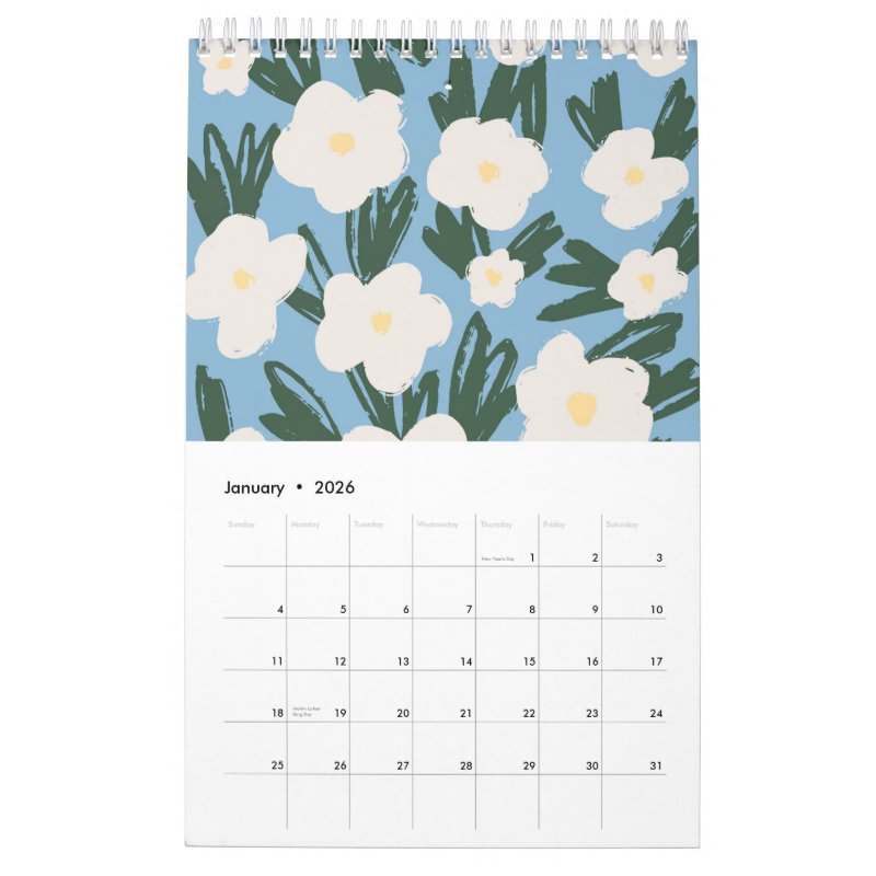 2026 Floral Small Calendar Single Page SmallCalendar, White
