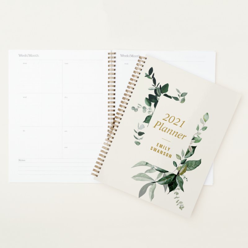 greenery foliage 2021 planner Standard (8.5\\" x 11\\"), Soft Cover, Gold Spiral Planner