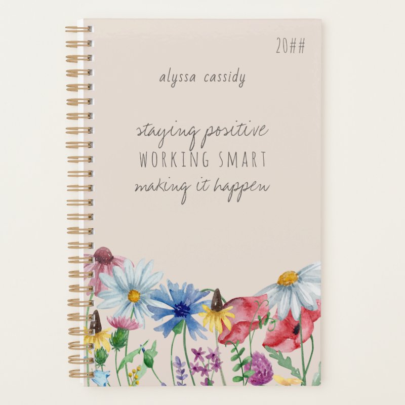 Wildflowers and Positive Affirmation Personalized Planner Small (5.5\\" x 8.5\\"), Soft Cover, Gold Spiral Planner