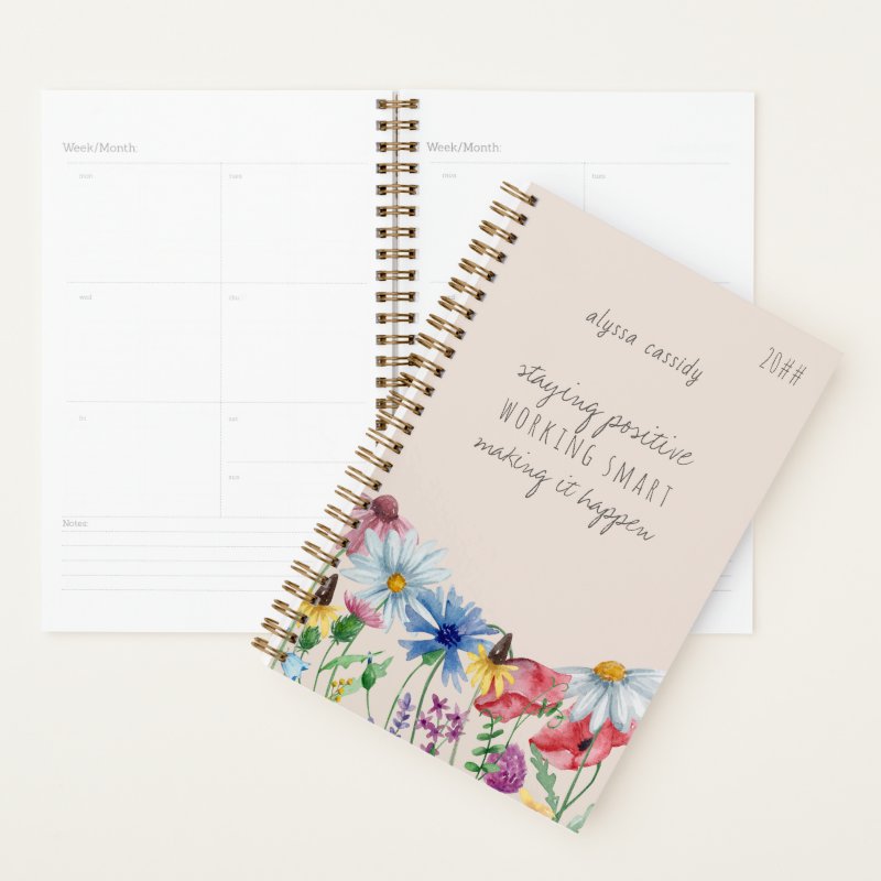 Wildflowers and Positive Affirmation Personalized Planner Small (5.5\\" x 8.5\\"), Soft Cover, Gold Spiral Planner