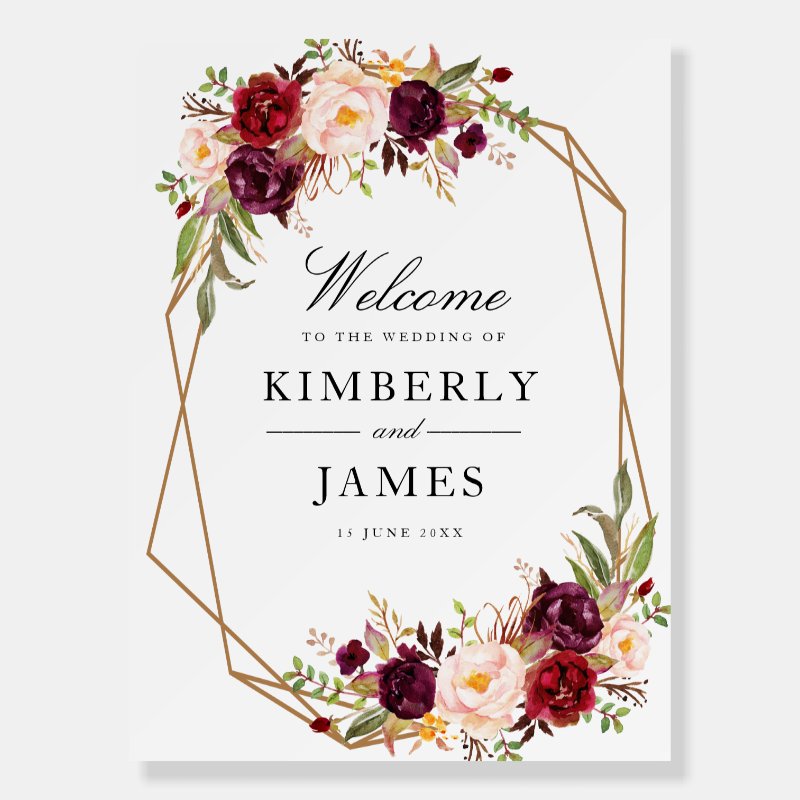 Burgundy red & blush geometric wedding sign Foam Core Board, Size: 18.00\\" x 24.00\\