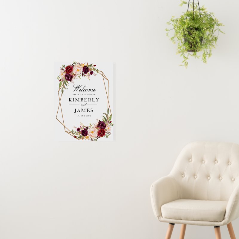 Burgundy red & blush geometric wedding sign Foam Core Board, Size: 18.00\" x 24.00\ 5 Burgundy red & blush geometric wedding sign Foam Core Board, Size: 18.00\\" x 24.00\\