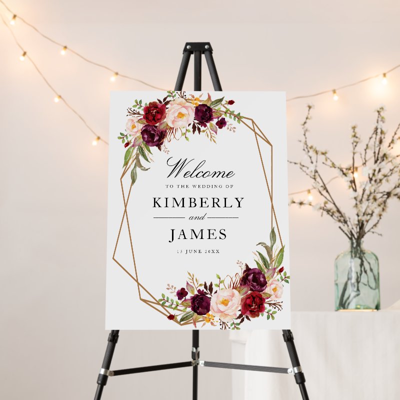 Burgundy red & blush geometric wedding sign Foam Core Board, Size: 18.00\" x 24.00\ 6 Burgundy red & blush geometric wedding sign Foam Core Board, Size: 18.00\\" x 24.00\\