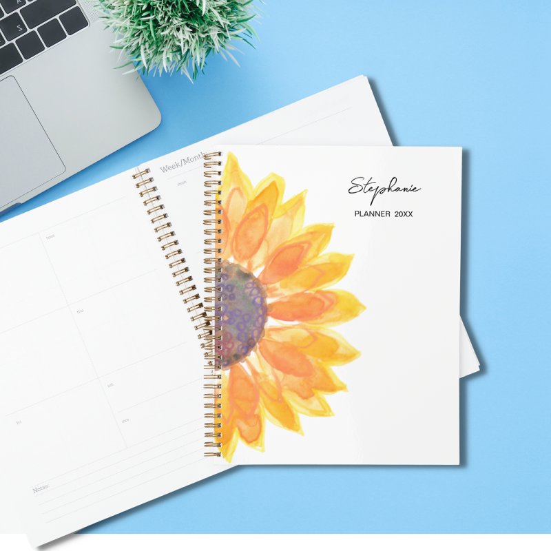 Sunflower Custom Name 2026 Planner Standard (8.5\\" x 11\\"), Soft Cover, Gold Spiral Planner
