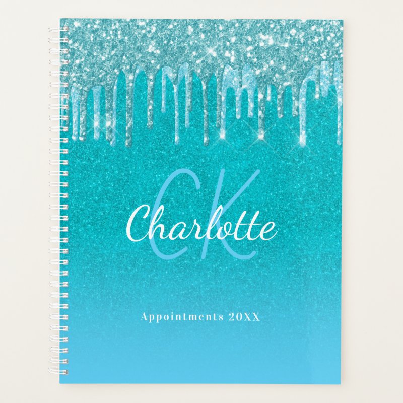 Teal blue glitter aqua green name planner Standard (8.5\" x 11\"), Soft Cover, White Spiral Planner 3 Teal blue glitter aqua green name planner Standard (8.5\\" x 11\\"), Soft Cover, White Spiral Planner