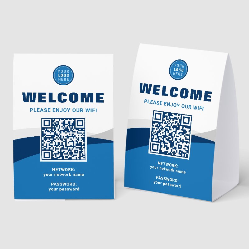 Any Color Branded Logo Template Wifi QR Code Paper Table Tent Table Tent Sign, Size: 4\\" X 6\\