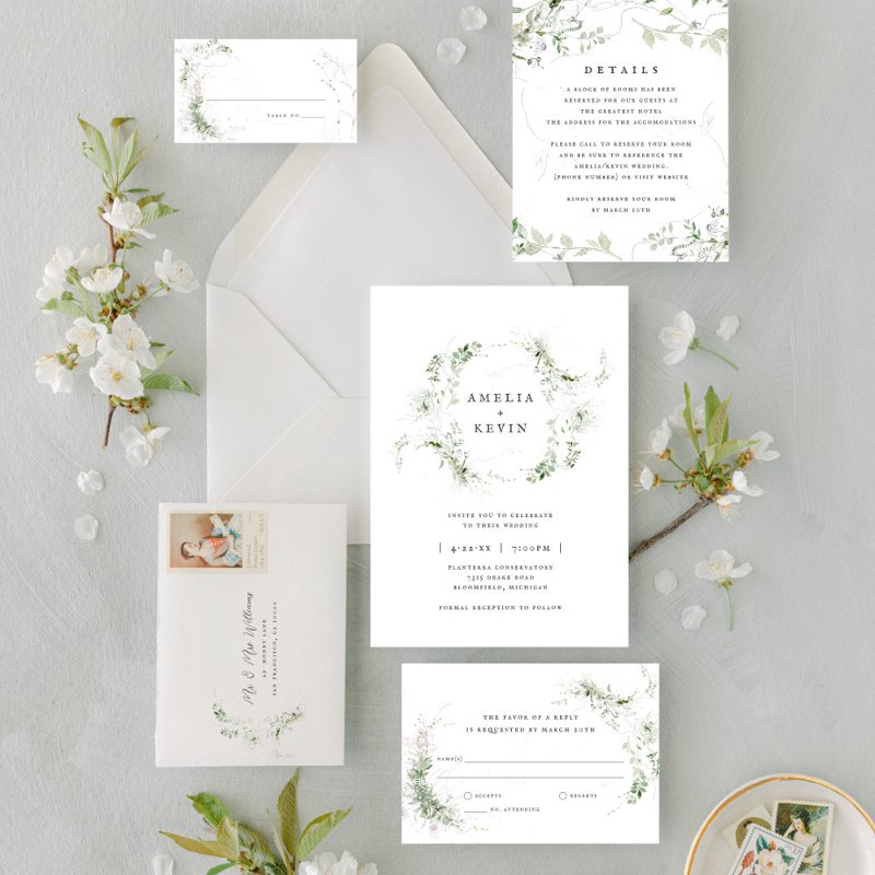 Elegant Earthy Greenery Personalized Names Date Napkins Paper Napkins, Standard Cocktail