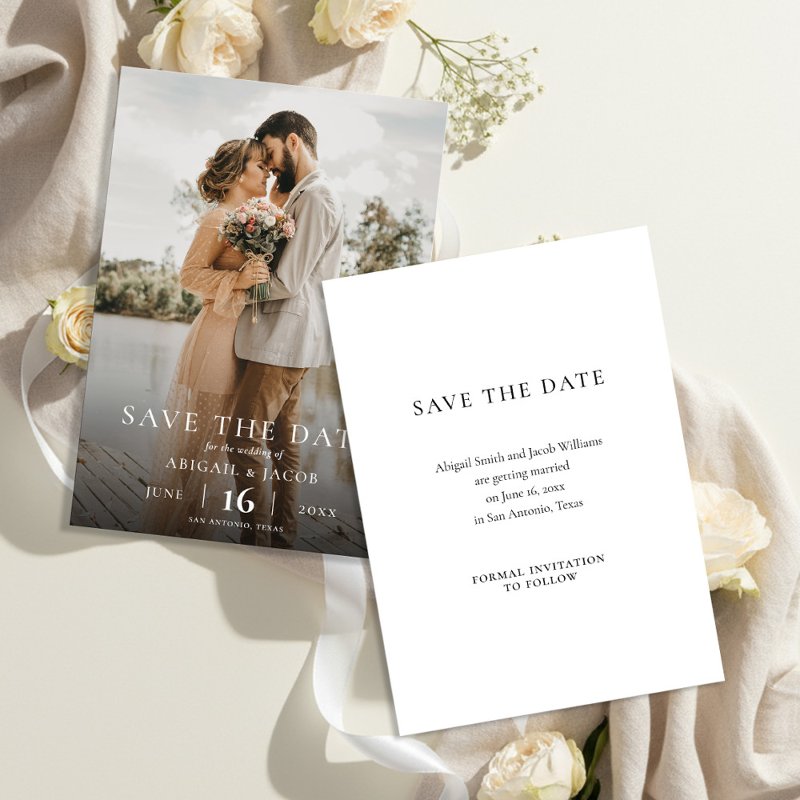 Simple Elegant Modern Photo Wedding Save the Date 5\\" x 7\\" Flat Save The Date Card