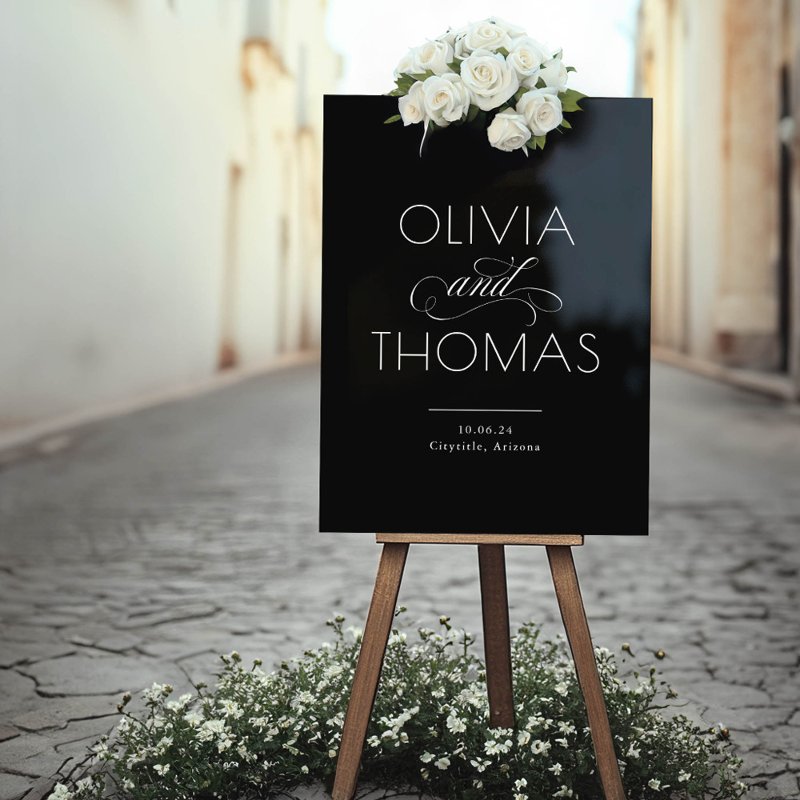 Modern Minimalist Black Wedding Welcome Acrylic Sign Custom 18\\" x 24\\" Acrylic Sign