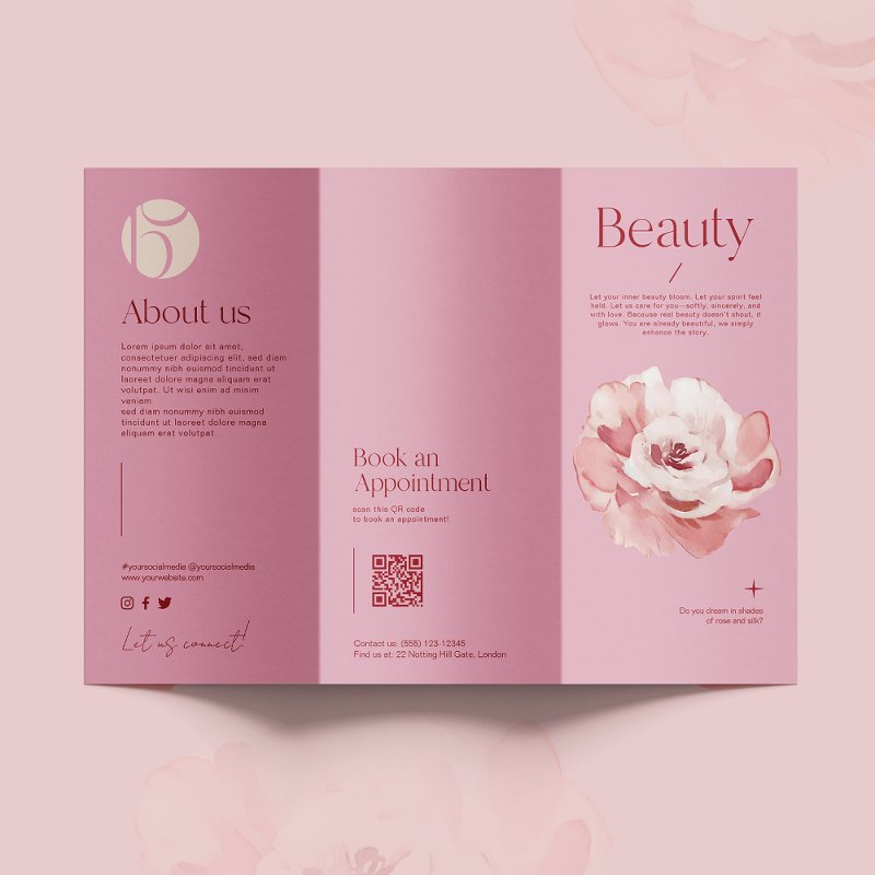Blush Pink Salon Beauty Trifold Brochure Brochure, Style: Tri-Fold, Size: 8.5\\" x 11\\