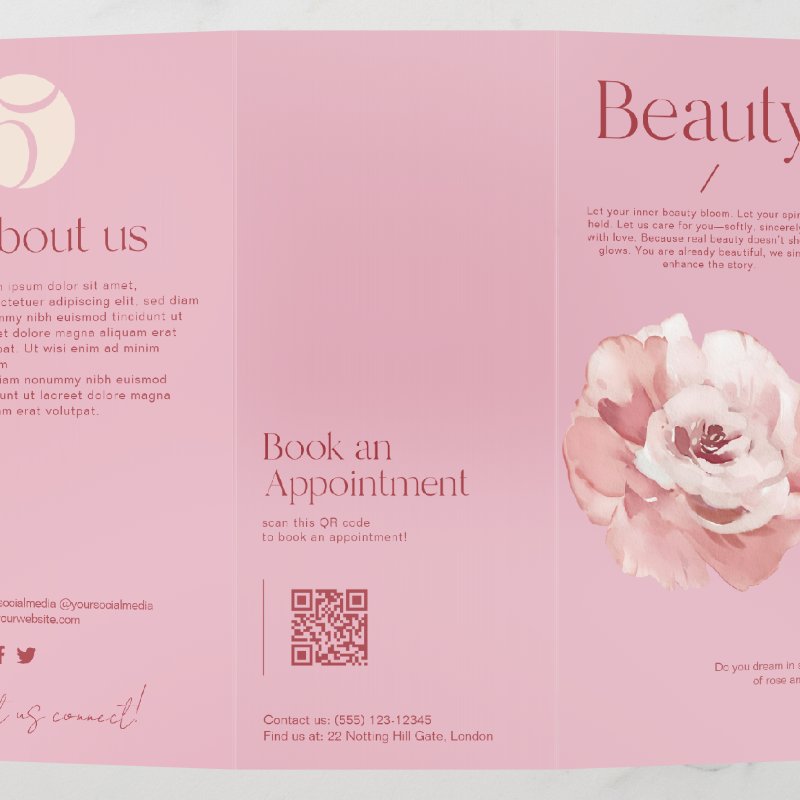 Blush Pink Salon Beauty Trifold Brochure Brochure, Style: Tri-Fold, Size: 8.5\" x 11\ 5 Blush Pink Salon Beauty Trifold Brochure Brochure, Style: Tri-Fold, Size: 8.5\\" x 11\\