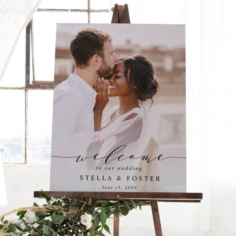 Elegant Calligraphy Photo Wedding Welcome Foam Board Foam Core Board, Size: 18.00\\" x 24.00\\