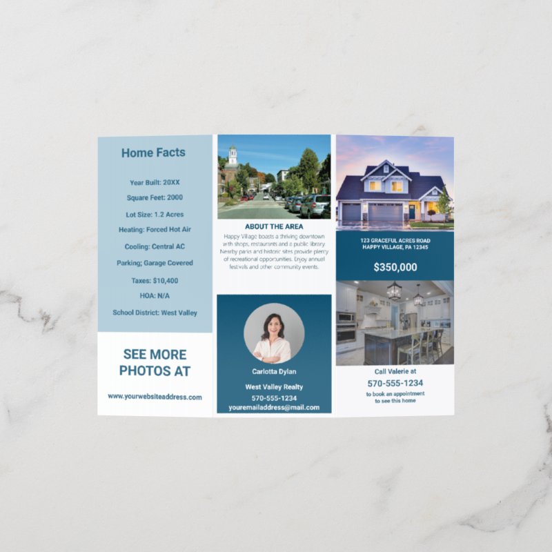 Custom House For Sale with Photos Brochure Brochure, Style: Tri-Fold, Size: 8.5\\" x 11\\