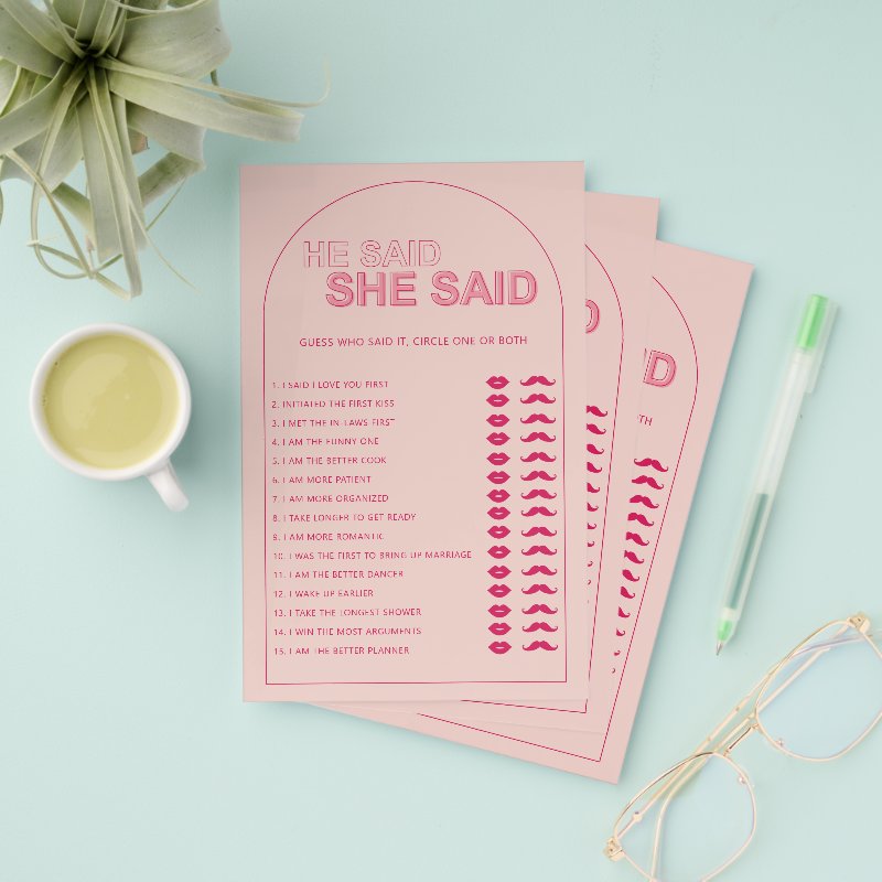 Minimalist he said she said bridal shower game flyer 5.5\" x 8.5\" Flyer Paper 5 Minimalist he said she said bridal shower game flyer 5.5\\" x 8.5\\" Flyer Paper