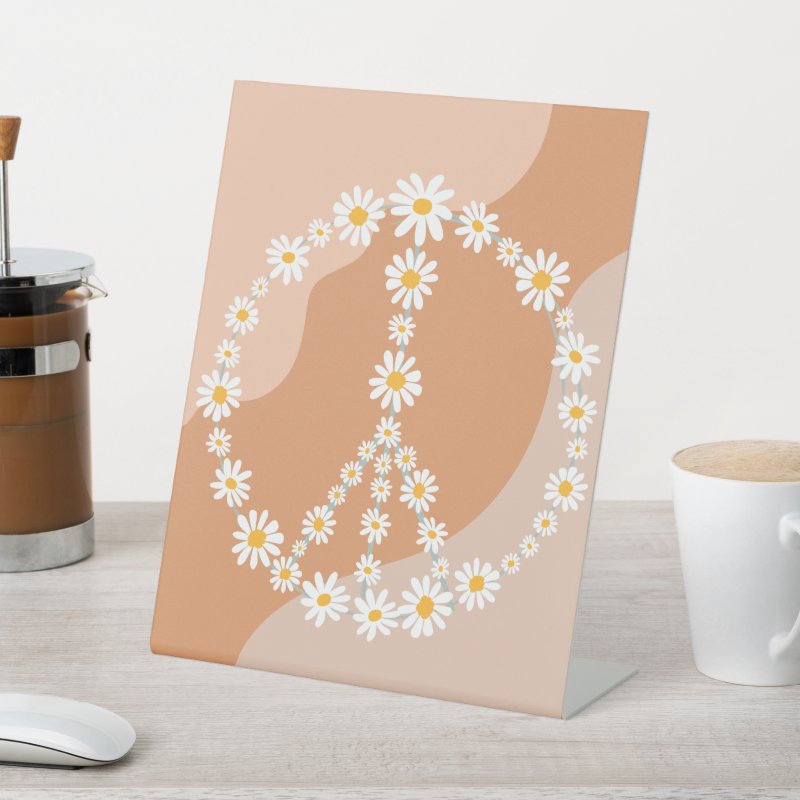 Groovy Birthday Party Boho Daisy Decorations Table Pedestal Sign Pedestal Sign, 8\\" X 10\\"