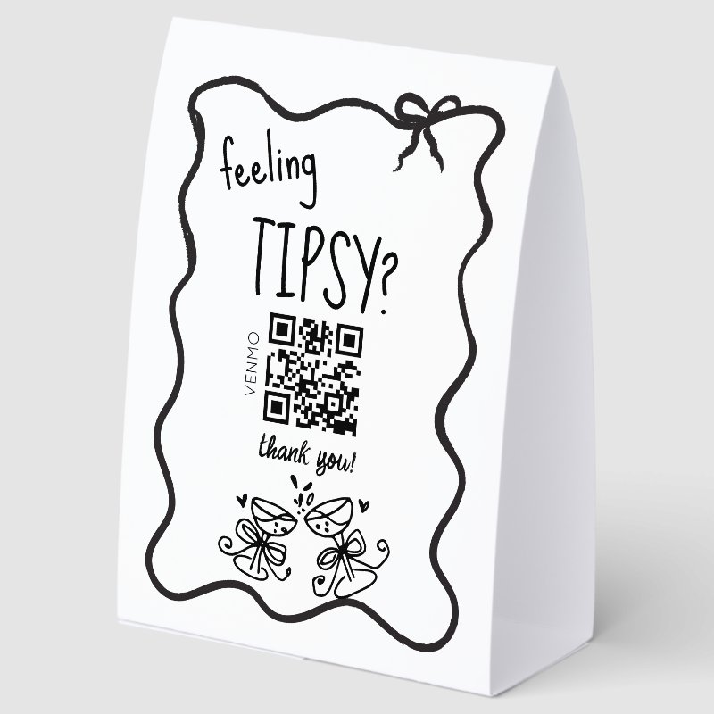 Feeling tipsy virtual tip bartender paper table tent  Table Tent Sign, Size: 5\\" x 7\\