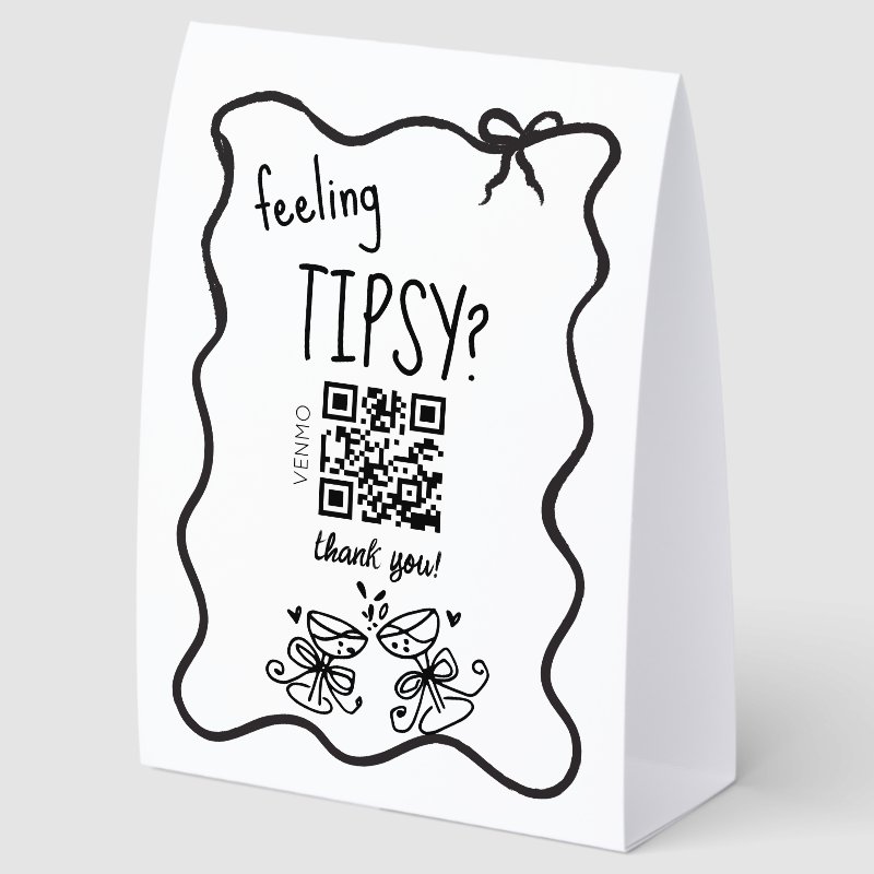 Feeling tipsy virtual tip bartender paper table tent  Table Tent Sign, Size: 5\\" x 7\\