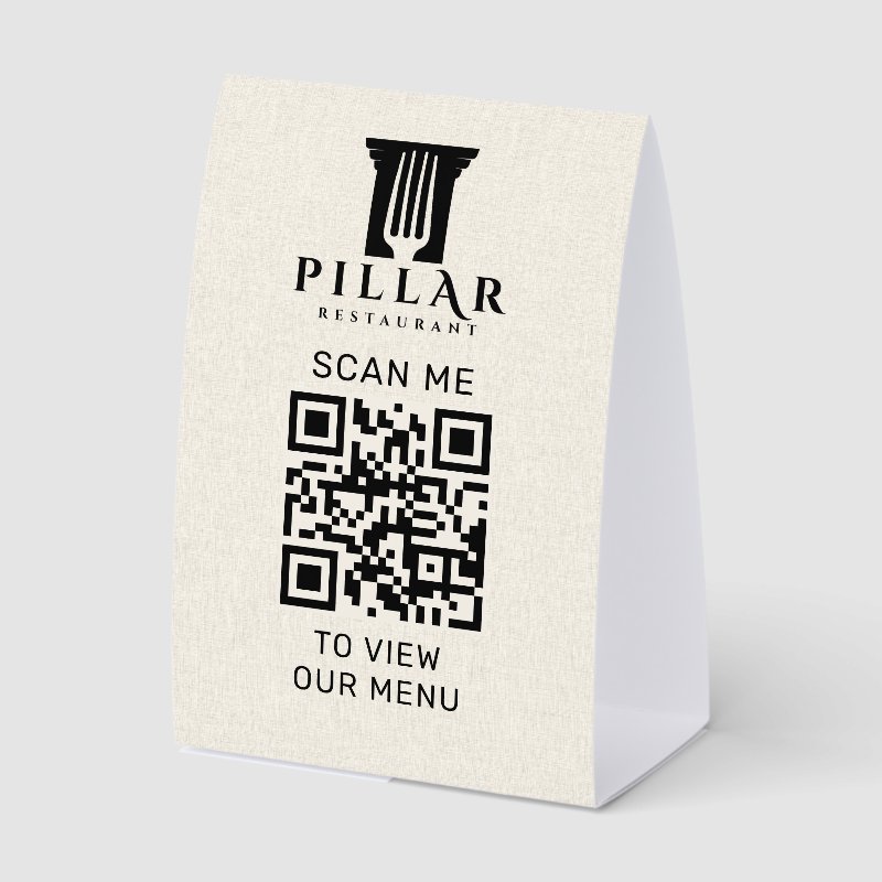 QR Code Menu Light Beige Linen Custom Logo Paper Table Tent Table Tent Sign, Size: 4\\" X 6\\