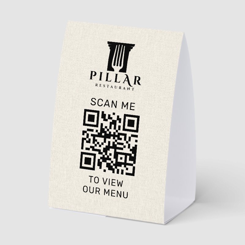 QR Code Menu Light Beige Linen Custom Logo Paper Table Tent Table Tent Sign, Size: 4\\" X 6\\