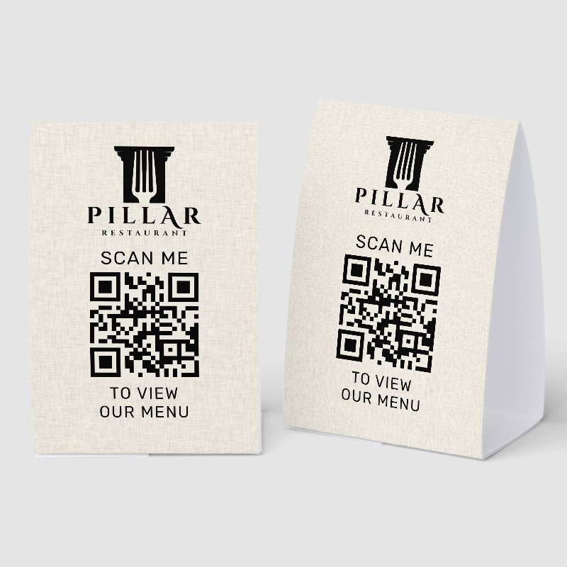 QR Code Menu Light Beige Linen Custom Logo Paper Table Tent Table Tent Sign, Size: 4\\" X 6\\