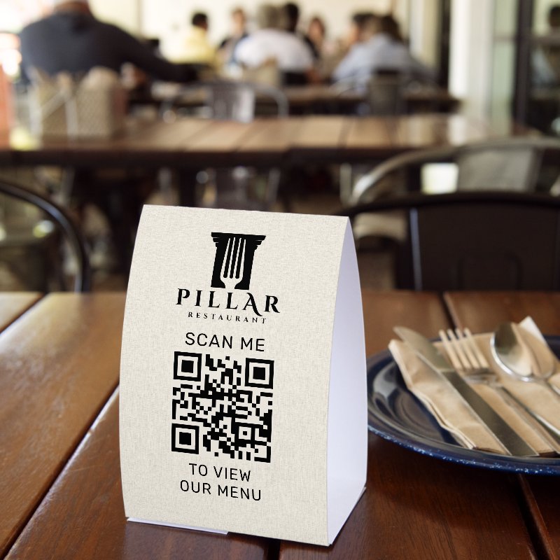 QR Code Menu Light Beige Linen Custom Logo Paper Table Tent Table Tent Sign, Size: 4\\" X 6\\