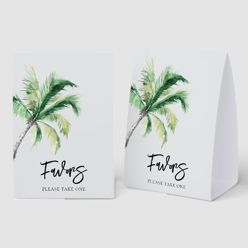 Palm Tree Coastal Destination Wedding Favors Paper Table Tent Table Tent Sign, Size: 4\\" X 6\\