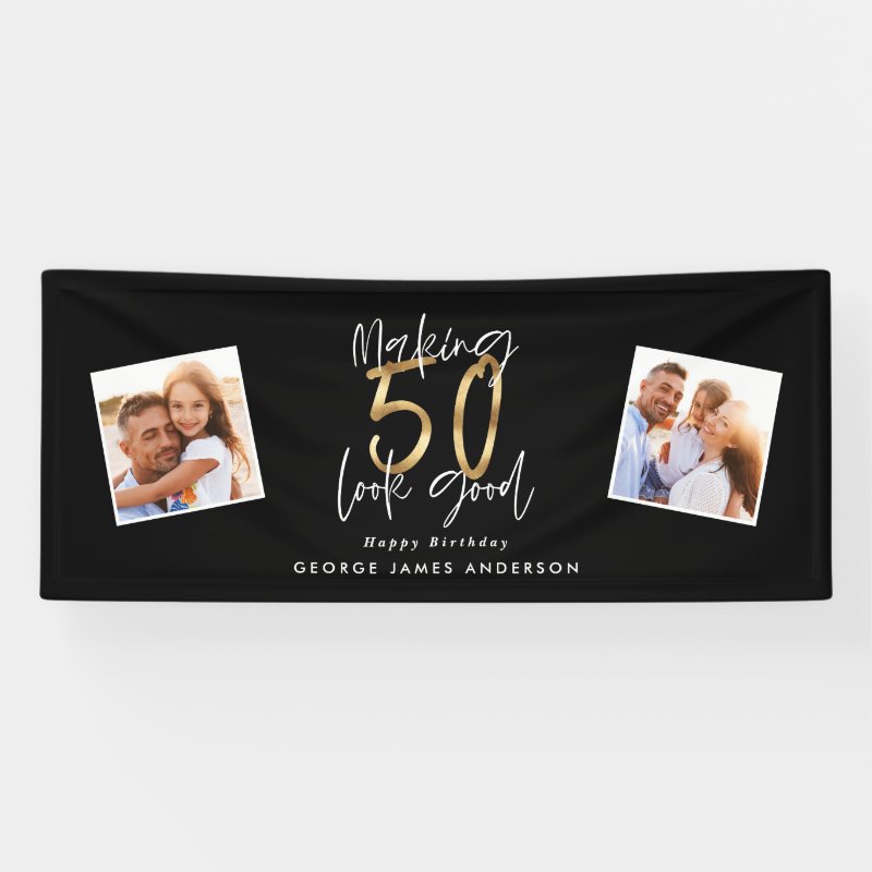 making 50 look good black and gold birthday banner Vinyl Banner, 2.5\' x 6\'