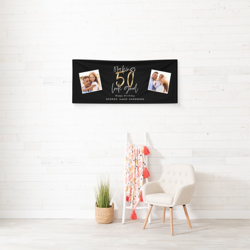 making 50 look good black and gold birthday banner Vinyl Banner, 2.5' x 6' 4 making 50 look good black and gold birthday banner Vinyl Banner, 2.5\' x 6\'