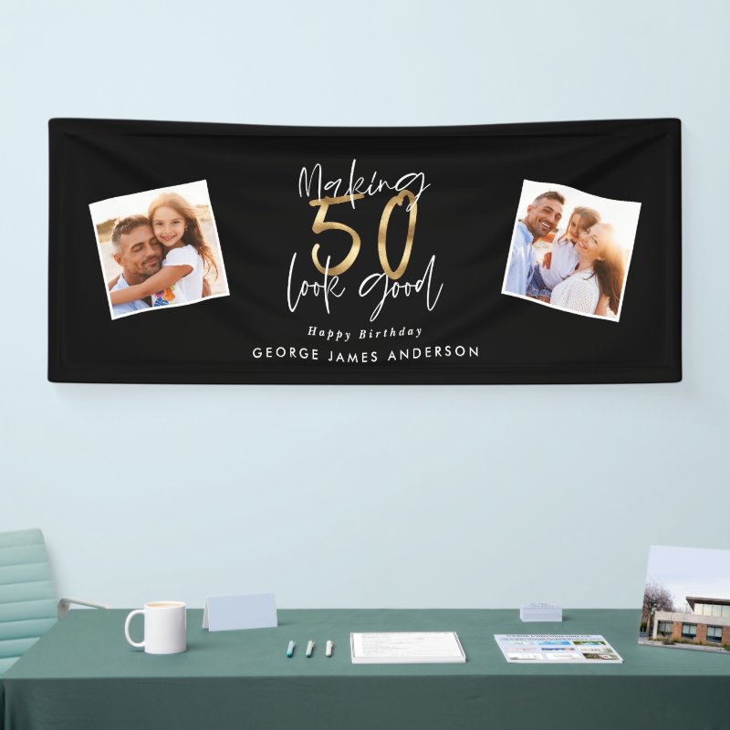 making 50 look good black and gold birthday banner Vinyl Banner, 2.5' x 6' 5 making 50 look good black and gold birthday banner Vinyl Banner, 2.5\' x 6\'