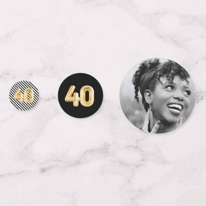 40th Birthday Photo Black White Gold Party Confett Confetti Table Confetti