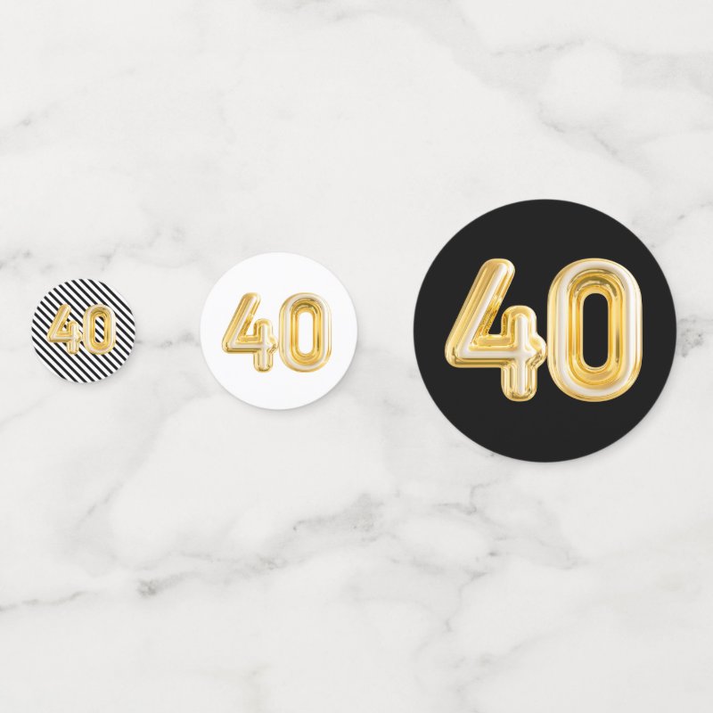 40th Birthday Photo Black White Gold Party Confett Confetti Table Confetti