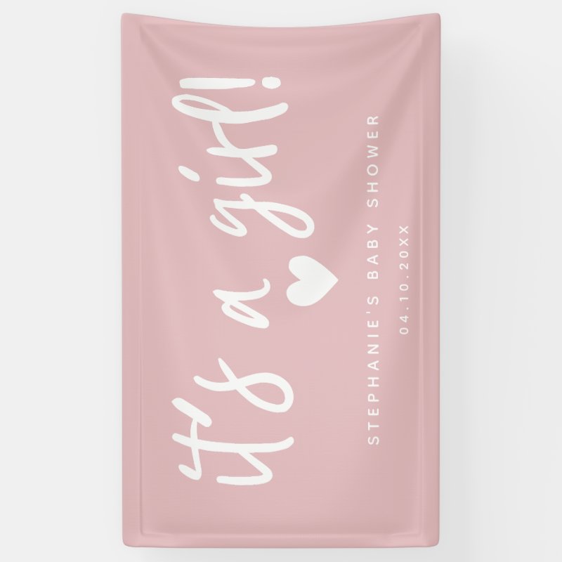 it\'s a girl Modern Pink Baby Shower Banner Vinyl Banner, 3\' x 5\'