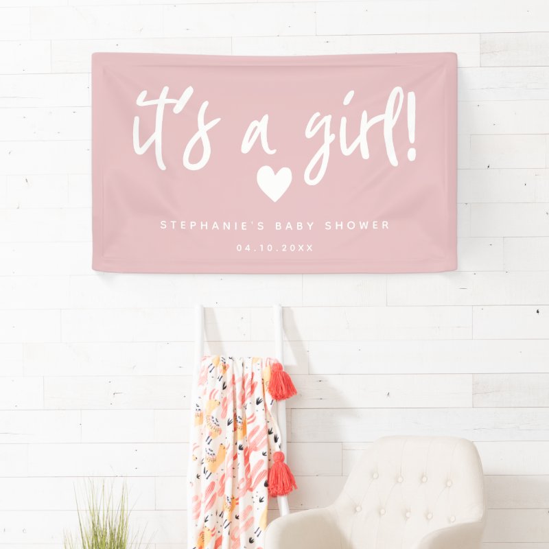 it\'s a girl Modern Pink Baby Shower Banner Vinyl Banner, 3\' x 5\'