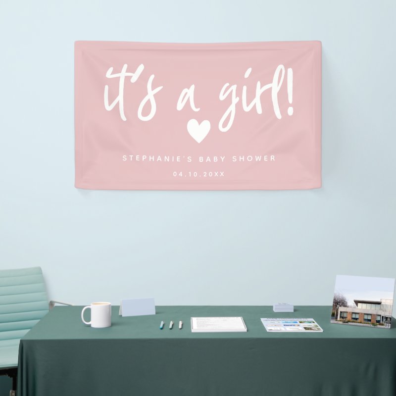 it's a girl Modern Pink Baby Shower Banner Vinyl Banner, 3' x 5' 3 it\'s a girl Modern Pink Baby Shower Banner Vinyl Banner, 3\' x 5\'