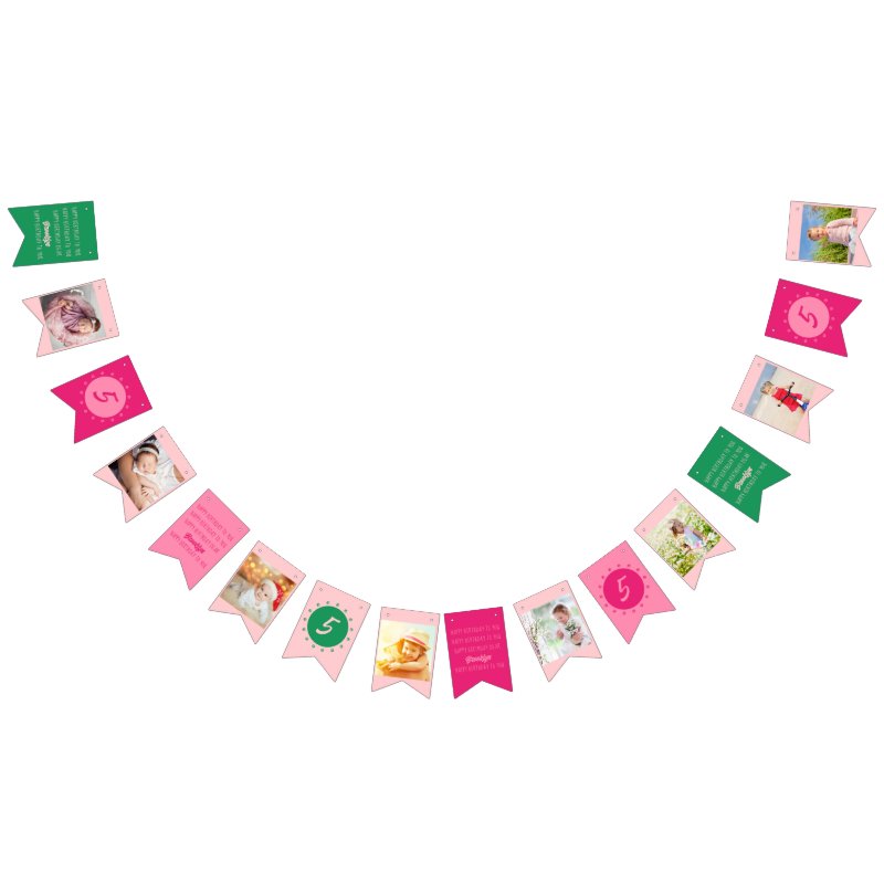 Happy Birthday to You Any Age Pink Photo Bunting Flags Custom Swallowtail Party Bunting Banner