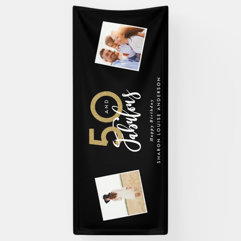 50 and fabulous black and gold birthday banner Vinyl Banner, 2.5\' x 6\'