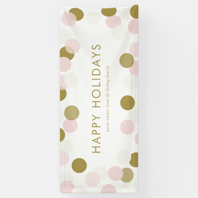 PInk and Gold Festive Confetti Dots Happy Holidays Banner Vinyl Banner, 2.5\' x 6\'