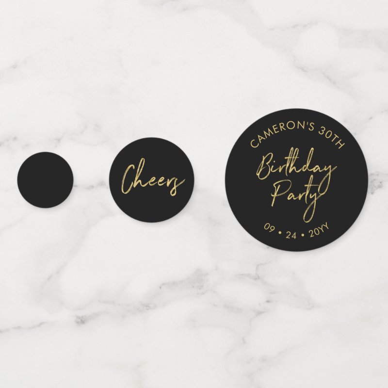 Thirty | Gold & Black Modern 30th Birthday Party Confetti Table Confetti
