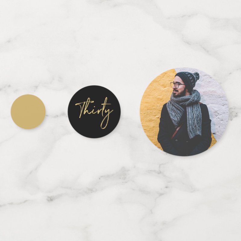 Thirty | Gold & Black Modern 30th Birthday Party Confetti Table Confetti