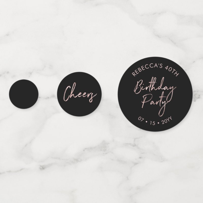 Forty | Rose Gold & Black Modern 40th Birthday Confetti Table Confetti