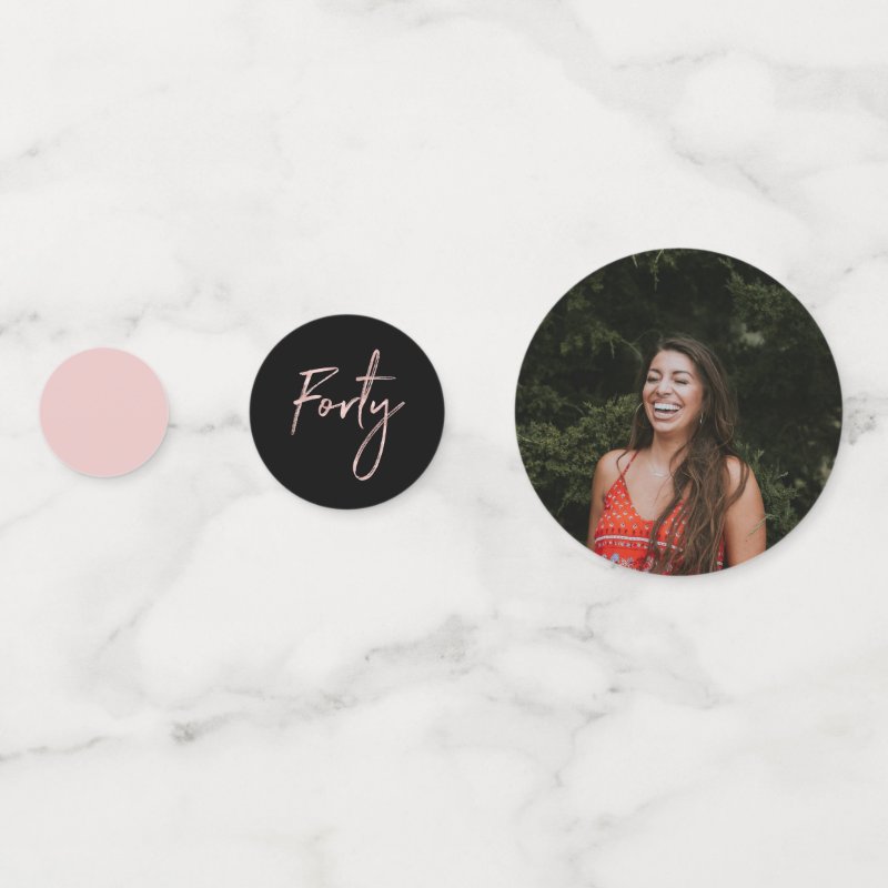 Forty | Rose Gold & Black Modern 40th Birthday Confetti Table Confetti