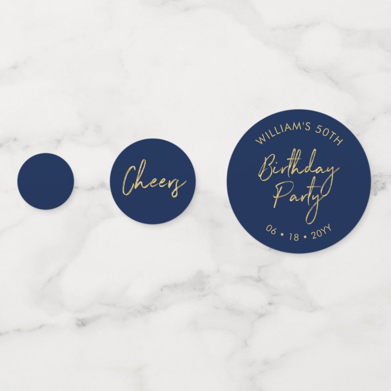Fifty | Gold & Navy Modern 50th Birthday Party Confetti Table Confetti