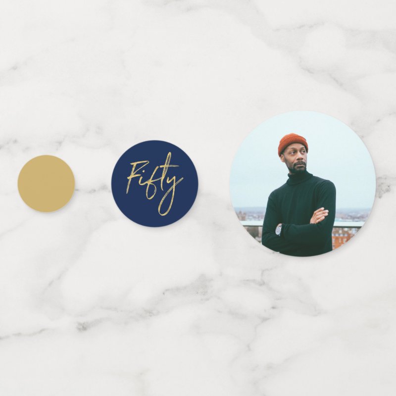 Fifty | Gold & Navy Modern 50th Birthday Party Confetti Table Confetti