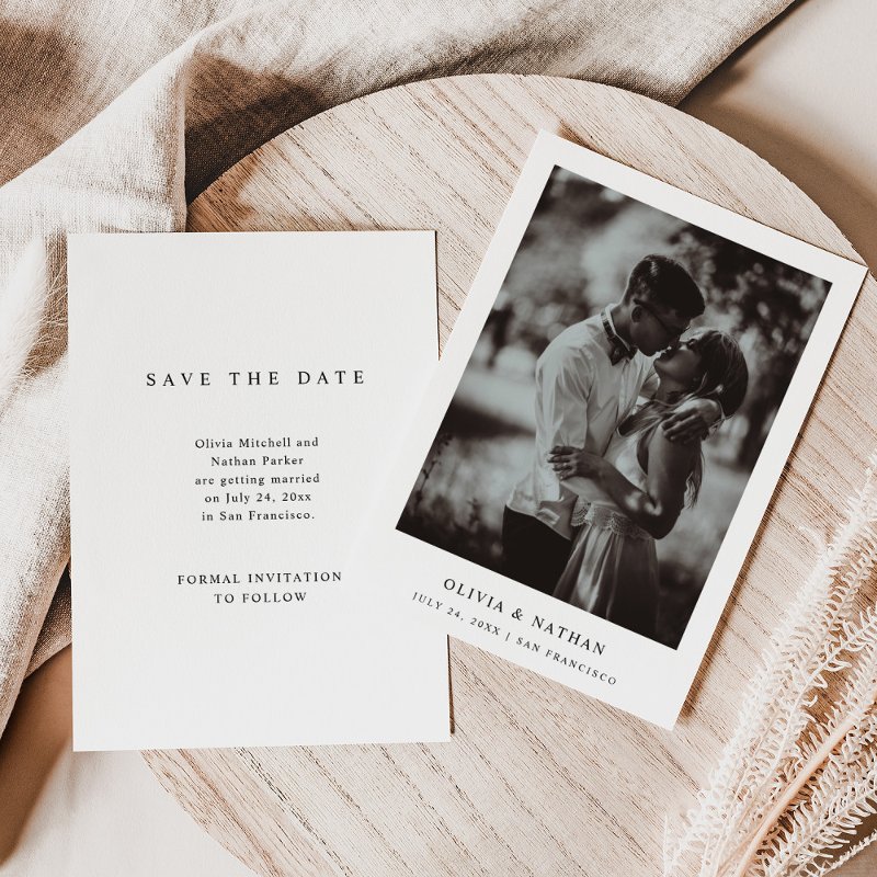 Simple Elegant Text and Photo | Wedding Save The Date 3.5\\" x 5\\" Flat Save The Date Card