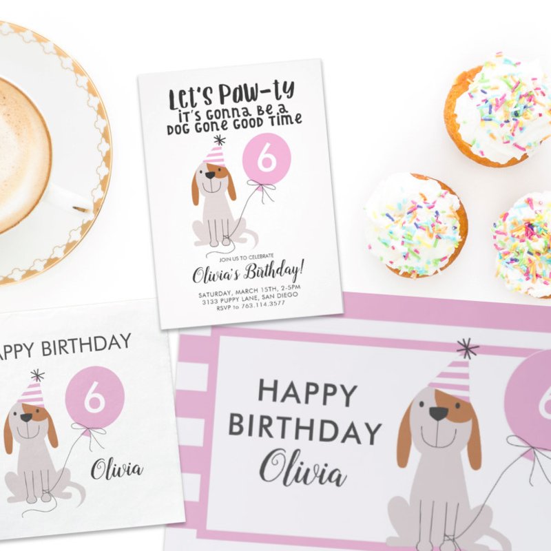 Dog Theme Pink Happy Birthday Party Bunting Flags Custom Swallowtail Party Bunting Banner