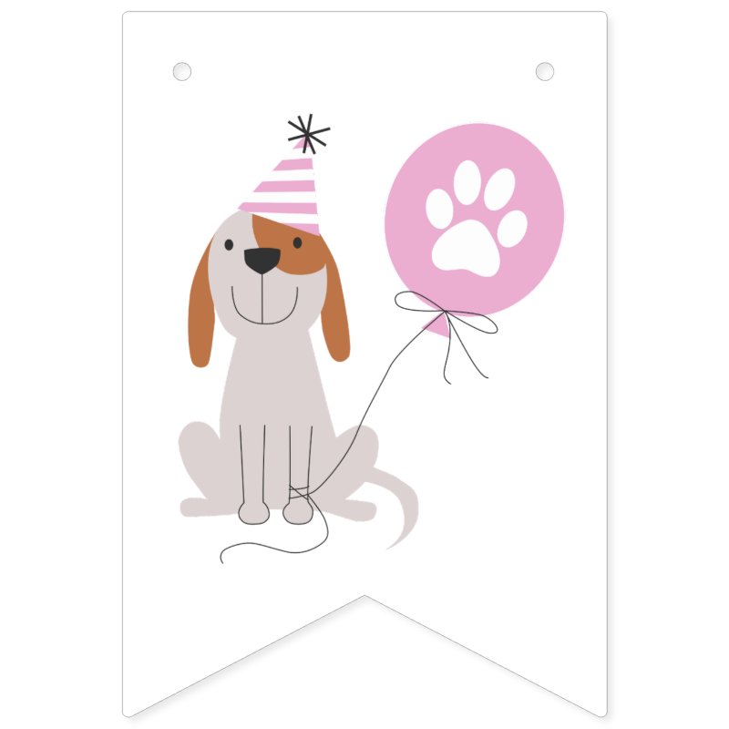 Dog Theme Pink Happy Birthday Party Bunting Flags Custom Swallowtail Party Bunting Banner