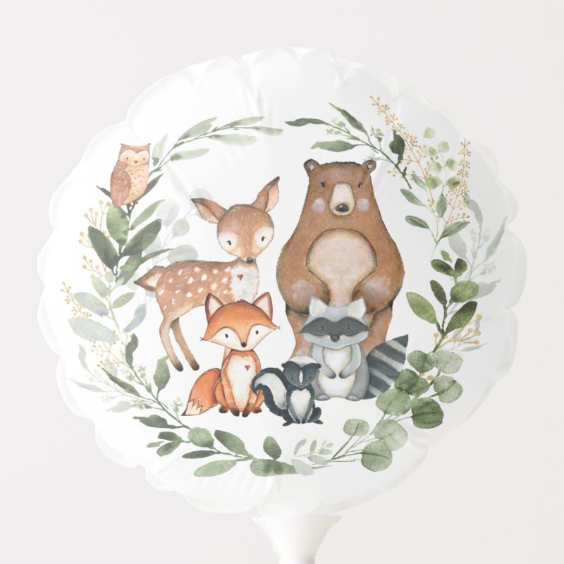 Cute Woodland Baby Animals Greenery 1st Birthday Balloon Small Air-Filled Balloon Round Custom Balloon