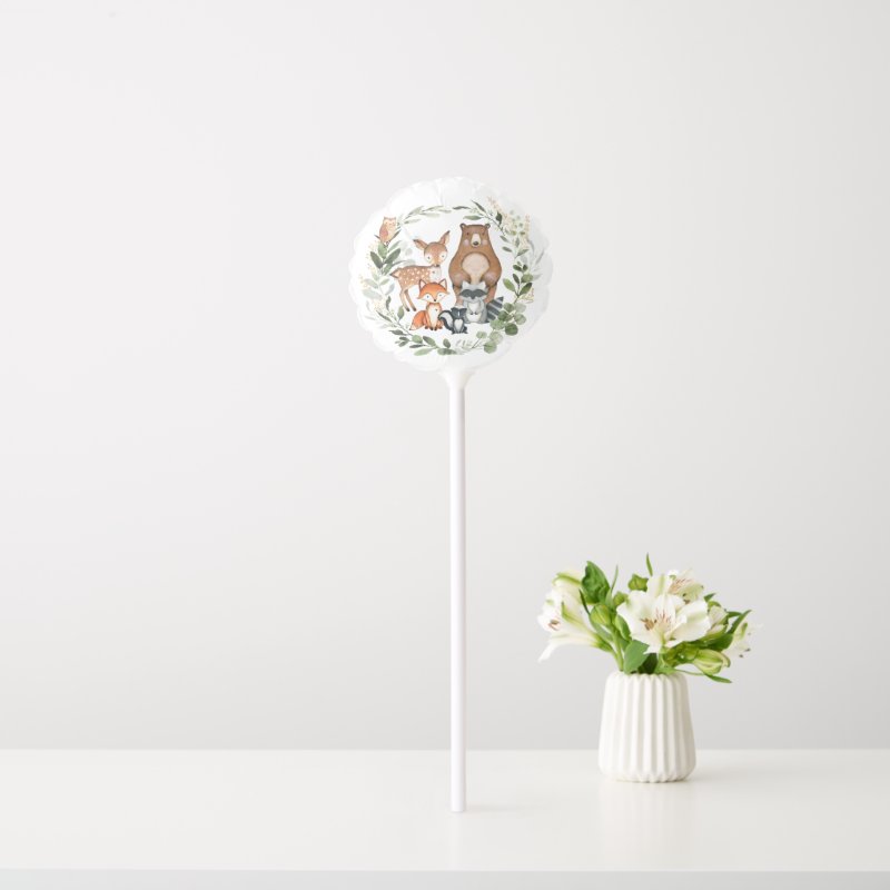 Cute Woodland Baby Animals Greenery 1st Birthday Balloon Small Air-Filled Balloon Round Custom Balloon